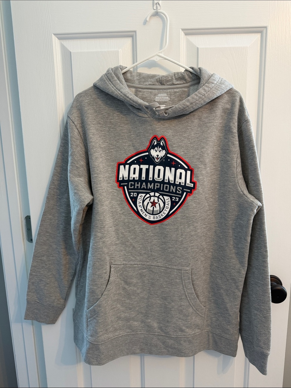 Fanatics Gray UConn National Champions Hoodie with Red & Blue Logo